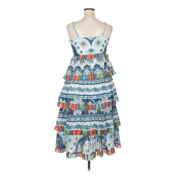 Farm Rio Tier Midi Blue Palms Print Dress - Picture 2 of 3